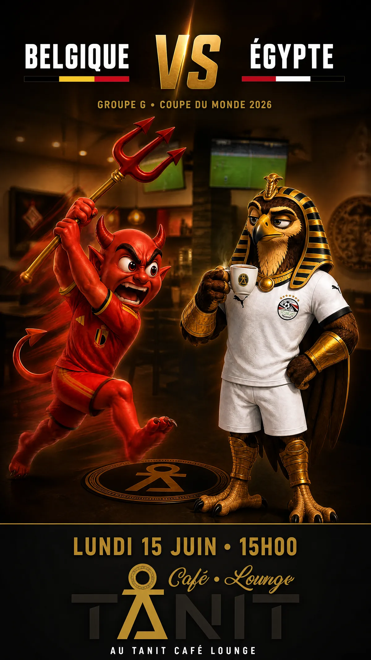 Belgique vs Égypte — World Cup 2026 poster, Café Lounge TANIT