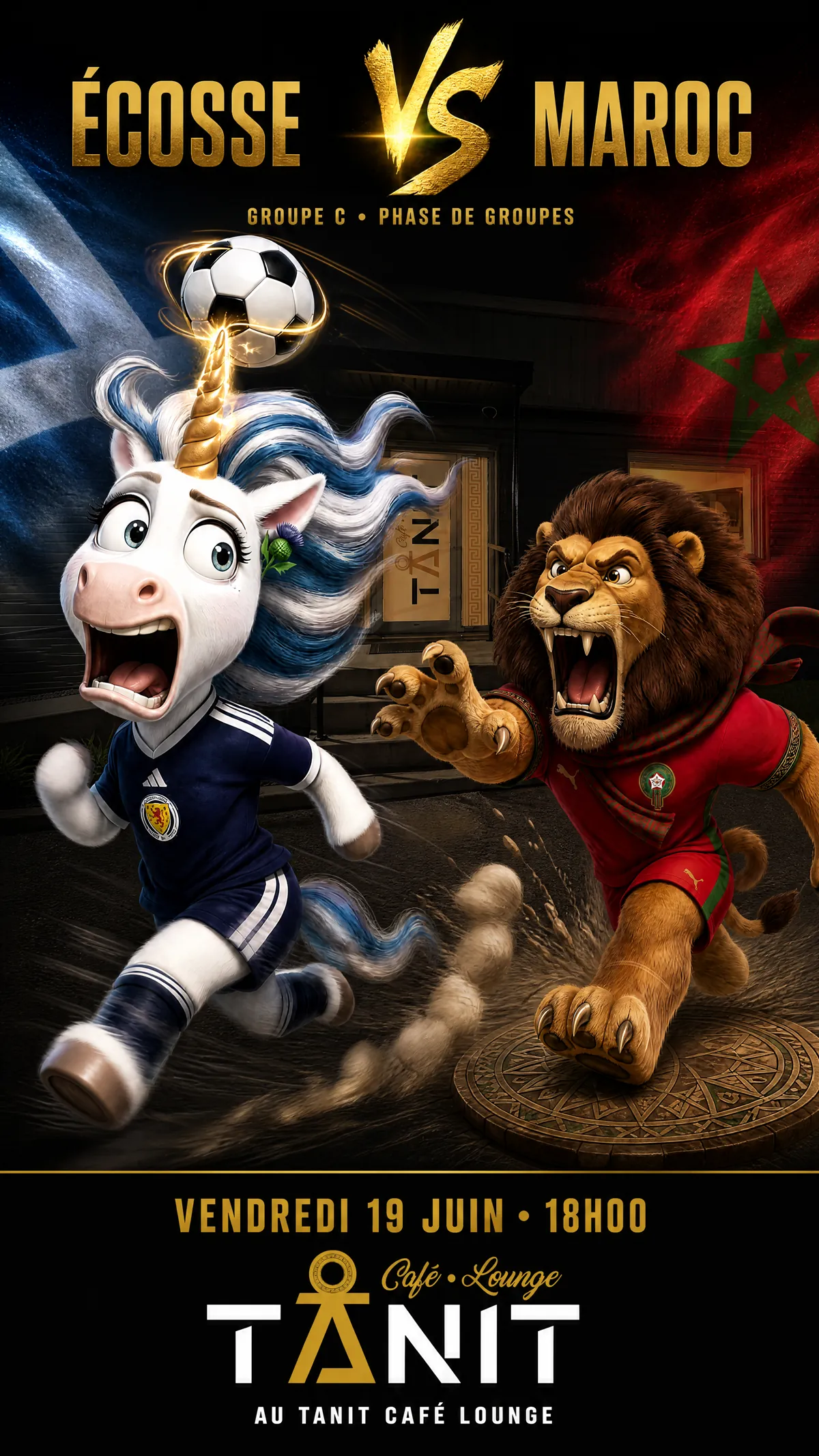 Écosse vs Maroc — World Cup 2026 poster, Café Lounge TANIT