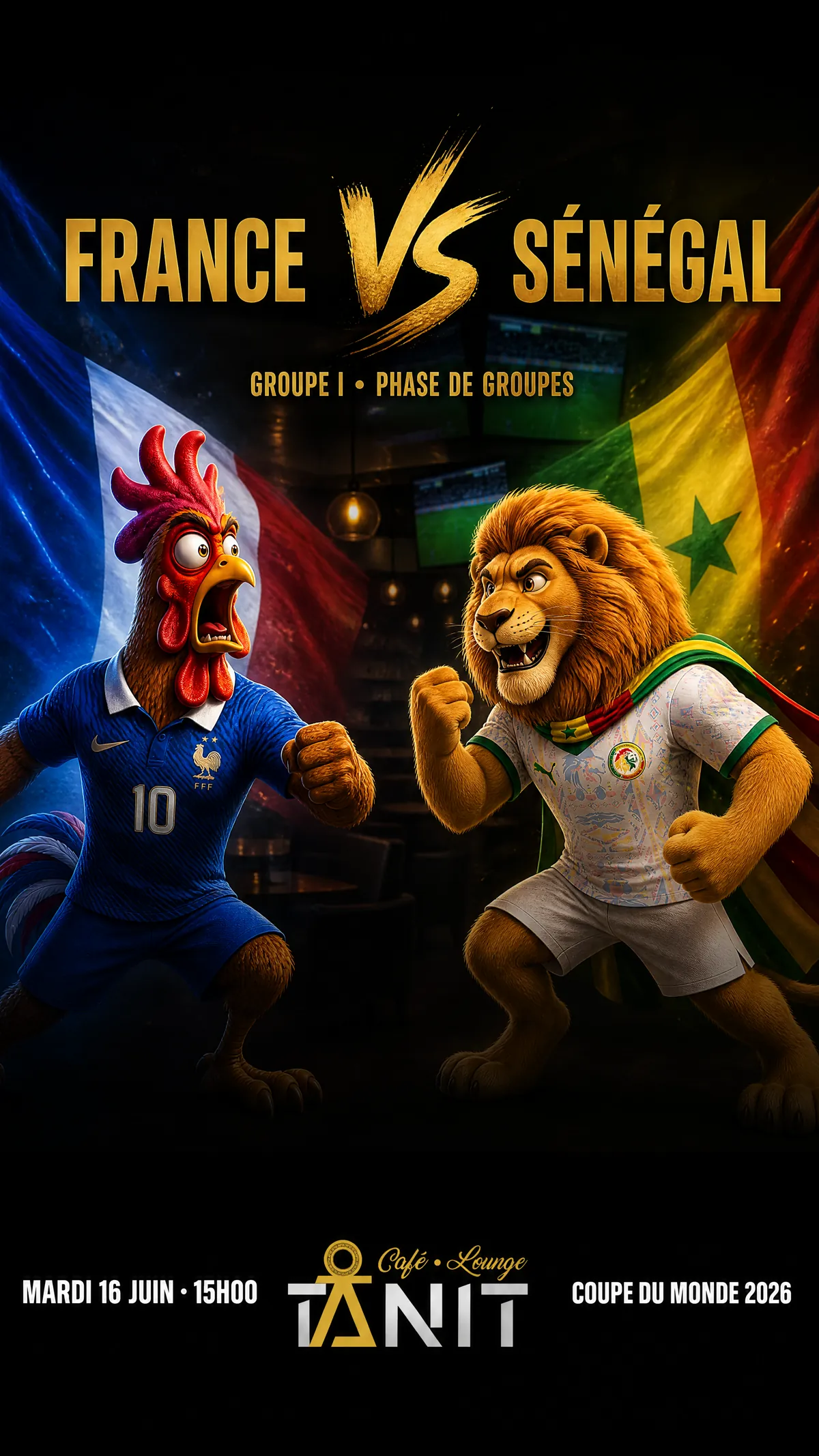 France vs Sénégal — World Cup 2026 poster, Café Lounge TANIT
